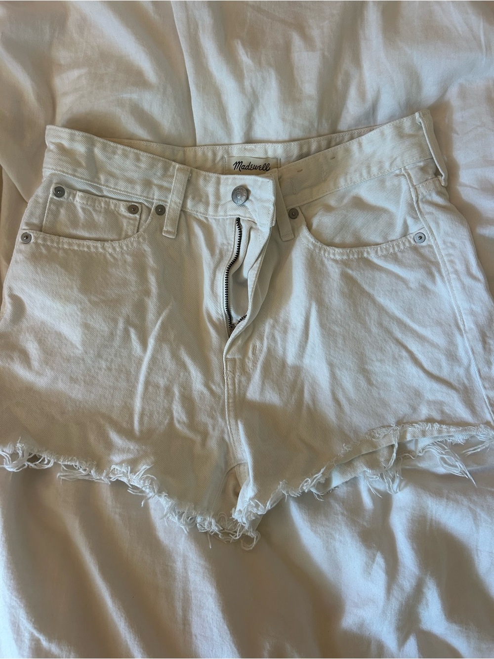 Madewell White Frayed Raw-Hem Denim Shorts